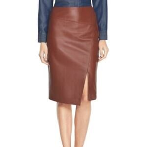 WHBM brown leather split pencil skirt